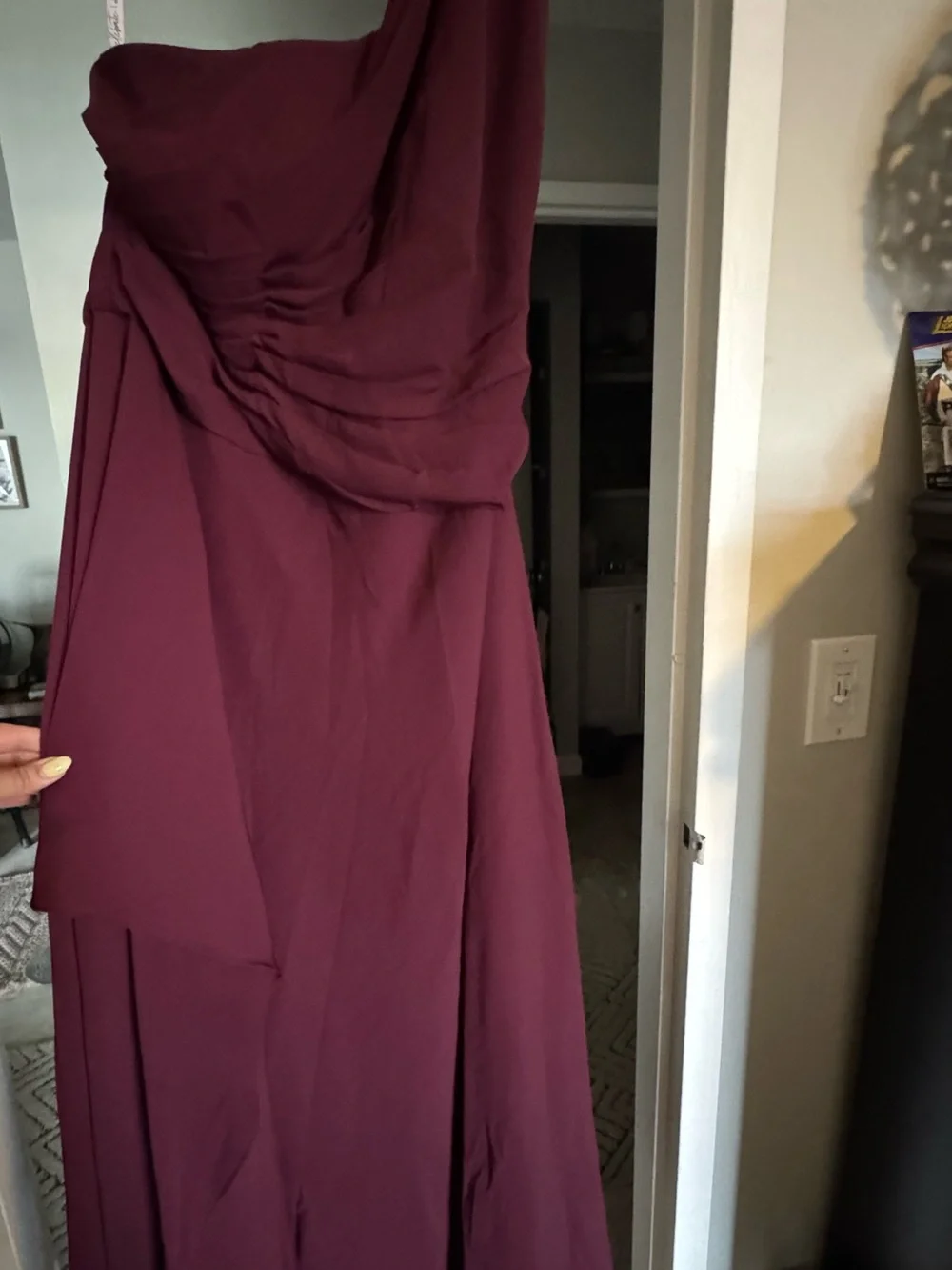 David's Bridal One-Shoulder Burgundy Evening Gown - Picture 1 of 1